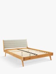 John Lewis X-Ray Upholstered Oak Wood Bed Frame, Double, Mandarin - thumbnail 1