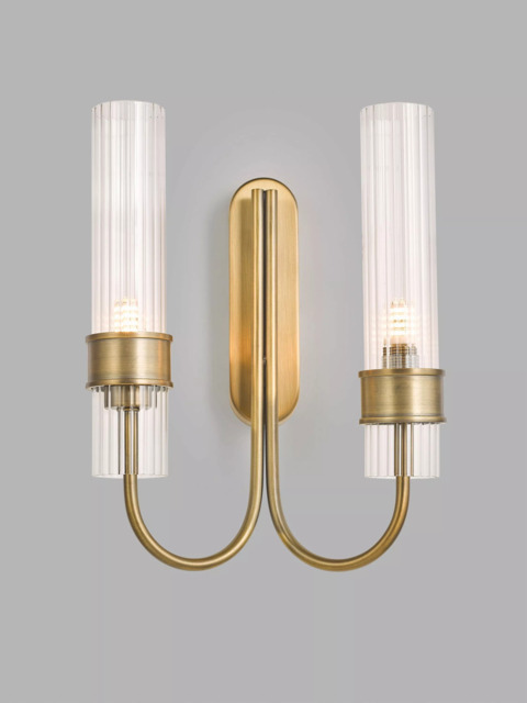 John Lewis Fluted Glass 2 Arm Wall Light, Brass - image 1