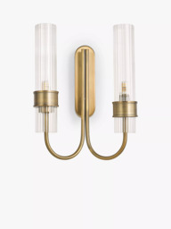 John Lewis Fluted Glass 2 Arm Wall Light, Brass - thumbnail 3