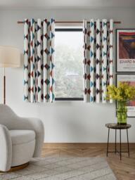 John Lewis Stack Embroidery Pair Lined Eyelet Curtains, Burnt Umber - thumbnail 5