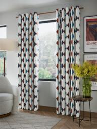 John Lewis Stack Embroidery Pair Lined Eyelet Curtains, Burnt Umber - thumbnail 4