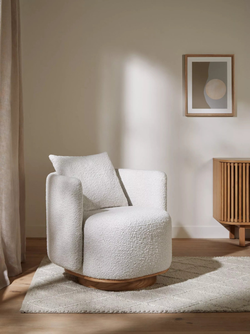 John Lewis Piro Swivel Armchair, Cream Natural Boucle by John