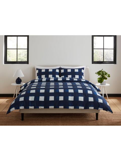 Jasper Conran London Brushed Check 300 Thread Count Combed Cotton Duvet Cover Set, Navy/White - image 1