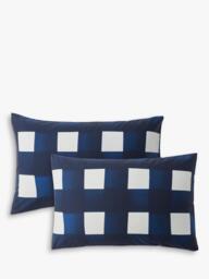 Jasper Conran London Brushed Check 300 Thread Count Combed Cotton Duvet Cover Set, Navy/White - thumbnail 5