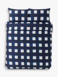 Jasper Conran London Brushed Check 300 Thread Count Combed Cotton Duvet Cover Set, Navy/White - thumbnail 3