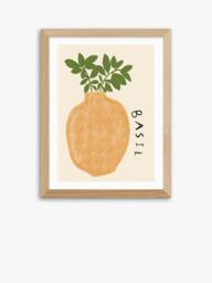 EAST END PRINTS Amber May Art 'Basil Plant' Framed Print, 43.4 x 33.4cm, Natural - thumbnail 1