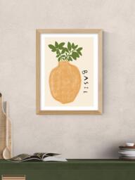EAST END PRINTS Amber May Art 'Basil Plant' Framed Print, 43.4 x 33.4cm, Natural - thumbnail 2