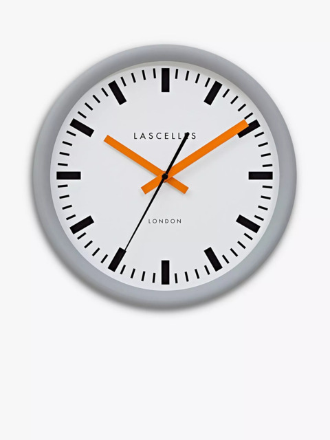 Lascelles Swiss Station Silent Sweep Wall Clock, 30cm, Grey/Orange - image 1