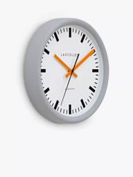 Lascelles Swiss Station Silent Sweep Wall Clock, 30cm, Grey/Orange - thumbnail 2