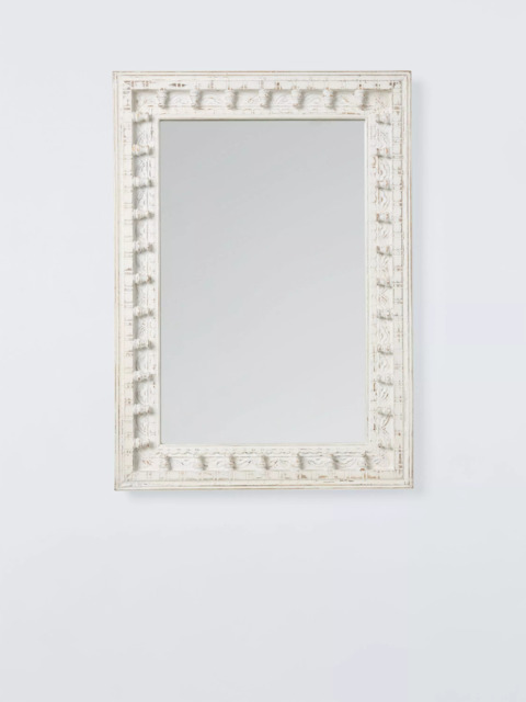 John Lewis Rajasthan Carved Wood Rectangular Wall Mirror, 70 x 50cm, FSC-Certified (Mango Wood), White - image 1