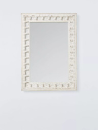 John Lewis Rajasthan Carved Wood Rectangular Wall Mirror, 70 x 50cm, FSC-Certified (Mango Wood), White - thumbnail 1