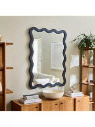 West Elm Wavy Mango Wood Wall Mirror, 120 x 89cm, Black - thumbnail 2