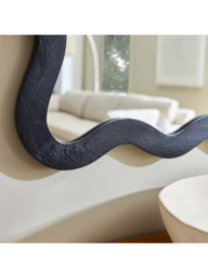 West Elm Wavy Mango Wood Wall Mirror, 120 x 89cm, Black - thumbnail 3