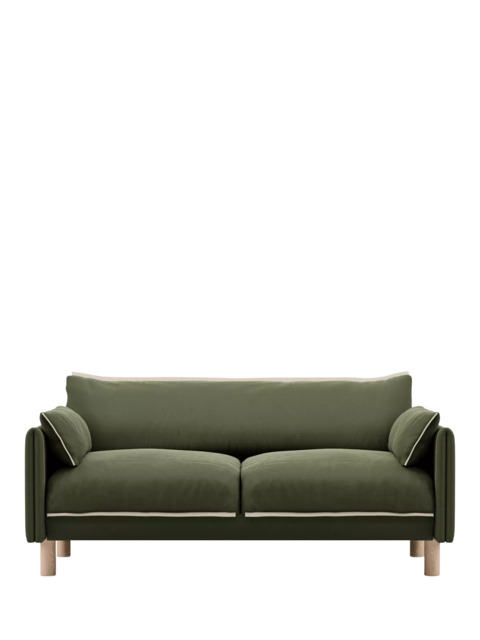 Cozmo Cozy 2 Seater Sofa, Dark Green Velvet Natural Piping - image 1