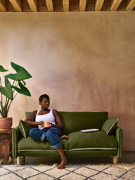 Cozmo Cozy 2 Seater Sofa, Dark Green Velvet Natural Piping - thumbnail 3