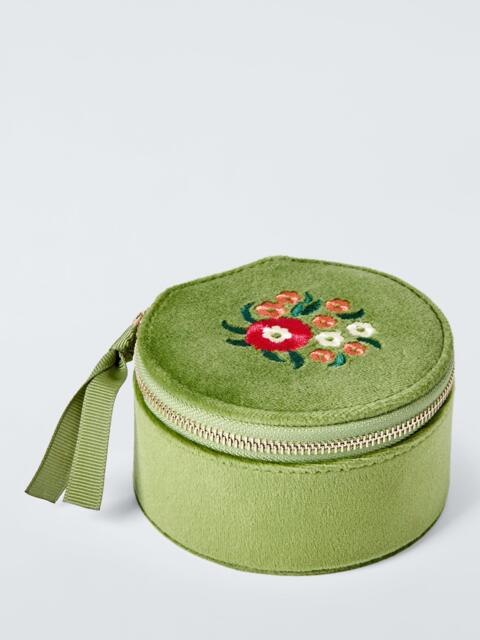 John Lewis Archive Embroidered Floral Travel Jewellery Box, Green