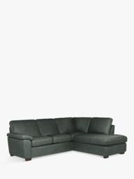 John Lewis Camden 5+ Seater RHF Chaise Corner End Leather Sofa, Dark Leg