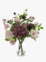 Floralsilk Artificial Hydrangea & Rose in Glass Vase, H75cm, Purple