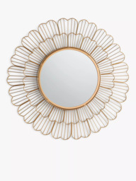 John Lewis Fleur Metal Frame Round Wall Mirror, 81cm, Gold - thumbnail 1