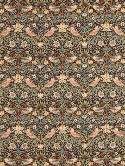 Morris & Co. Strawberry Thief Made to Measure Curtains or Roman Blind, Chocolate/Slate - image 1