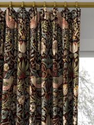 Morris & Co. Strawberry Thief Made to Measure Curtains or Roman Blind, Chocolate/Slate - thumbnail 2