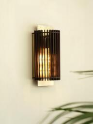 Industville Rift Wood Wall Light, Dark Brown/Brass - thumbnail 2