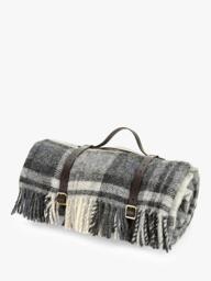 Tweedmill Polo Square Wool Check Picnic Rug, 145cm, Grey - thumbnail 2