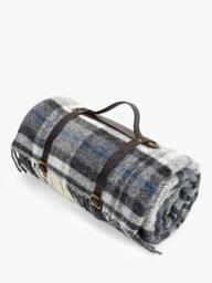 Tweedmill Polo Square Wool Check Picnic Rug, 145cm, Grey