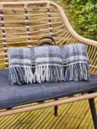 Tweedmill Polo Square Wool Check Picnic Rug, 145cm, Grey - thumbnail 3