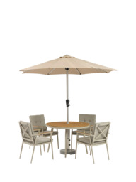 Bramblecrest RHS Wisley 4-Seater Round Garden Dining Table & Chairs Set with Parasol, Mocha