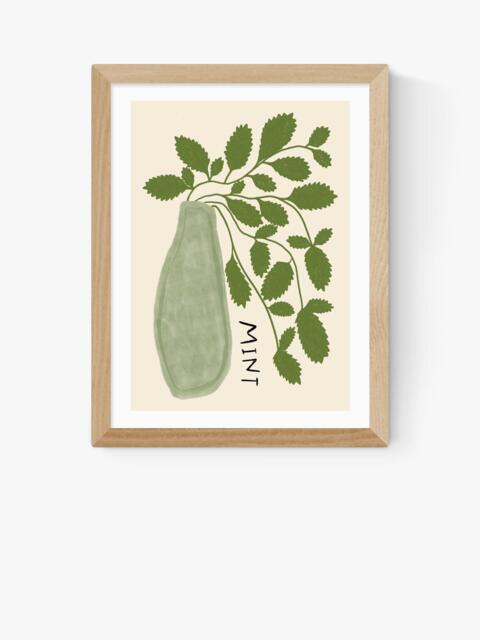 EAST END PRINTS Amber May Art 'Mint Plant' Framed Print, 43.4 x 33.4cm, Natural - image 1