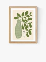 EAST END PRINTS Amber May Art 'Mint Plant' Framed Print, 43.4 x 33.4cm, Natural - thumbnail 1