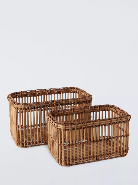 John Lewis Mid-Century Woven Rattan Storage Baskets, Set of 2 - image 1