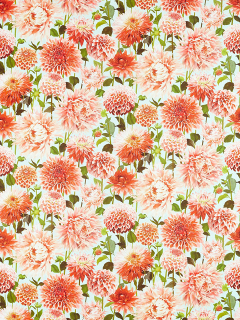 Harlequin Dahlia Made to Measure Curtains or Roman Blind, Coral/Fig Leaf/Sky - image 1