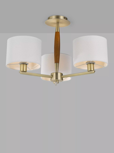 John Lewis Spindle 3 Arm Semi Flush Ceiling Light, Walnut Stained Ash - image 1