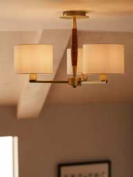 John Lewis Spindle 3 Arm Semi Flush Ceiling Light, Walnut Stained Ash - thumbnail 2