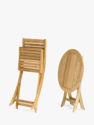 KETTLER Hampton 2-Seater Folding Round Garden Bistro Table & Chairs Set, FSC-Certified (Eucalyptus Wood), Natural - thumbnail 4