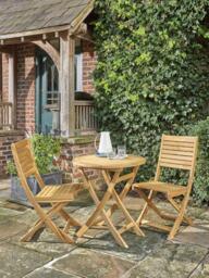 KETTLER Hampton 2-Seater Folding Round Garden Bistro Table & Chairs Set, FSC-Certified (Eucalyptus Wood), Natural - thumbnail 2