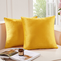 Deconovo Dutch Velvet cushion cover yellow color 50*50cm 1pc - thumbnail 2