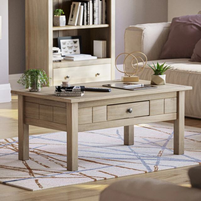 Vida Designs Coffee Table Panama 1 Drawer Solid Pine Oak Stain - image 1