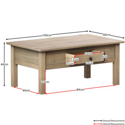 Vida Designs Coffee Table Panama 1 Drawer Solid Pine Oak Stain - thumbnail 3