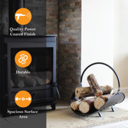 JVL Mendip Iron Fireside Log Basket Holder with Handle – Black - thumbnail 5