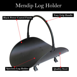 JVL Mendip Iron Fireside Log Basket Holder with Handle – Black - thumbnail 4