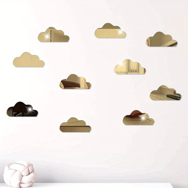 10pcs PVC mirror wall stickers, irregular wall decoration, cloud stickers,gold - image 1