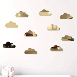 10pcs PVC mirror wall stickers, irregular wall decoration, cloud stickers，gold - thumbnail 1
