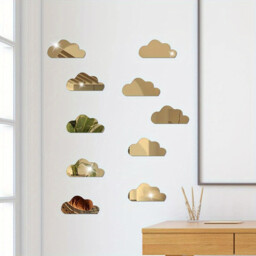 10pcs PVC mirror wall stickers, irregular wall decoration, cloud stickers，gold - thumbnail 5