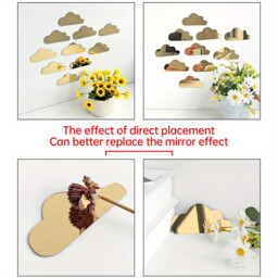 10pcs PVC mirror wall stickers, irregular wall decoration, cloud stickers，gold - thumbnail 2