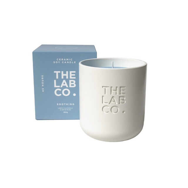 The Lab Co. Luxury Scented Candle - Ceramic Jar - 45hrs Burn Time - Soothing Fragrance with Linen, Chamomile and White Rose - 100% Vegan Soy Wax - 280g wax weight - image 1