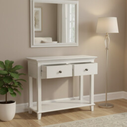 Console Table Provence 2 Drawers Rustic Pine White - thumbnail 1