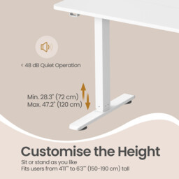 Ochama Electric Standing Desk, Height Adjustable, 120.1 x 60.1 cm, 4 Memory Heights, for Home Office, White - thumbnail 3